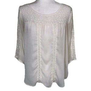Mossimo Women's Boho Chic Festival Cottagecore Ivory Lace Romantic Blouse Sz Sm